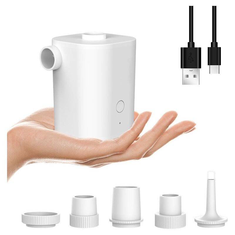 Pompe à air électrique, Batterie Rechargeable 250 mAh,gonfleur Electrique avec 5 Buses d'air, Gonfleur Rapide