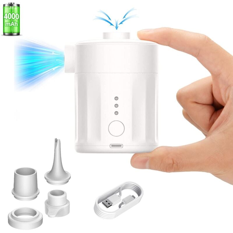 Pompe à air électrique, Batterie Rechargeable 4000mAh,gonfleur Electrique avec 4 Buses d'air, Gonfleur Rapide