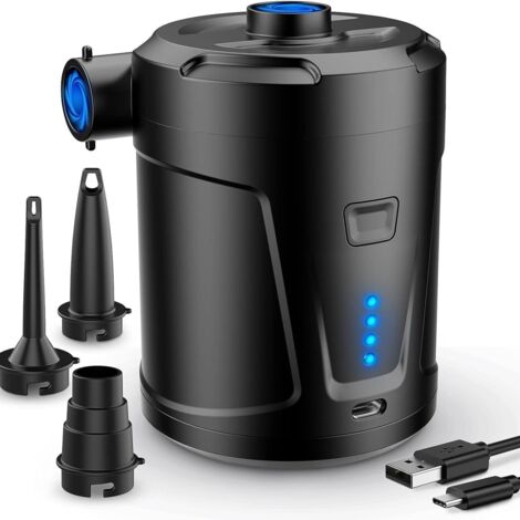 Pompe à air électrique, Batterie Rechargeable 5200 mAh, Gonfleur Matelas Gonflable avec 3 Buses d'air, Gonfleur Rapide pour Bateau Pneumatique/Matelas Pneumatique