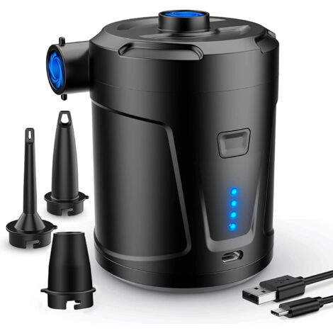 Pompe à air électrique, Batterie Rechargeable 5200 mAh, Gonfleur Matelas Gonflable avec 3 Buses d'air, Gonfleur Rapide pour Bateau Pneumatique/Matelas Pneumatique Noir