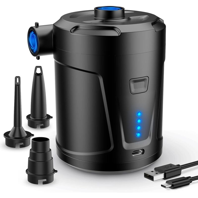 Pompe à air électrique, Batterie Rechargeable 5200 mAh, Gonfleur Matelas Gonflable avec 3 Buses d'air, Gonfleur Rapide pour Bateau