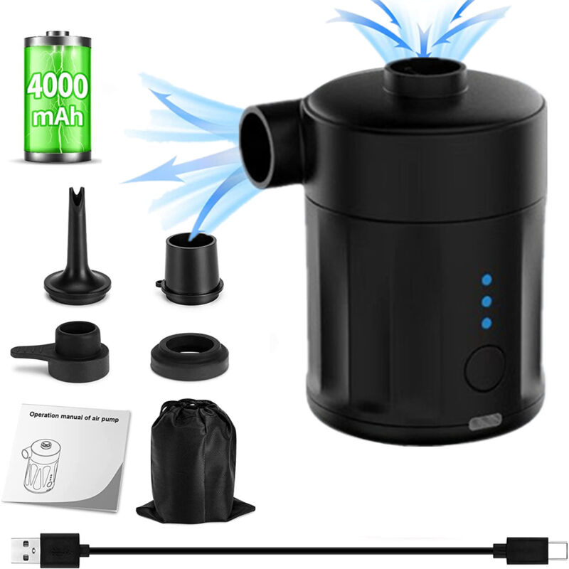 Pompe à air électrique gonflable, pompe à matelas gonflable, pompe à air alimentée par batterie avec lumière de camping, 4 buses pour lits