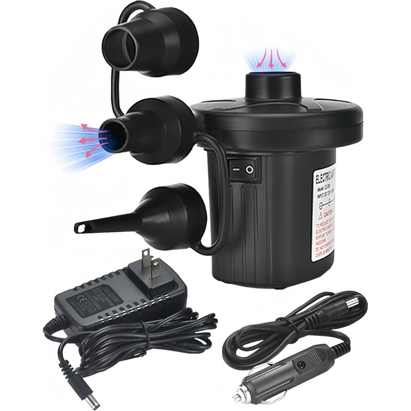 Pompe à air électrique gonflable, pompe gonflable rapide portable 110 V AC/12 V DC avec 3 buses pour bateaux gonflables, etc.