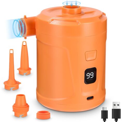 Pompe à air électrique, Gonfleur Dégonfleur Électrique, Batterie Rechargeable 5200 mAh, Gonfleur Matelas Gonflable avec 3 Buses d'air, Gonfleurs Rapide pour Bateau Pneumatique/Matelas Pneumatique Coul