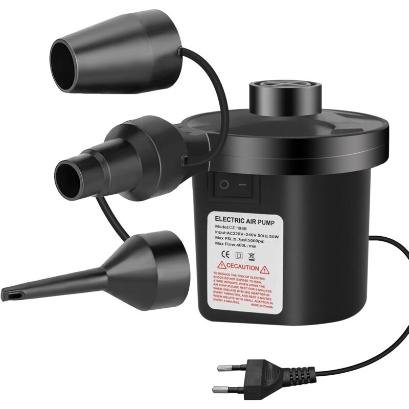 Pompe à Air Électrique, Gonfleur Matelas Gonflable, Gonfleur 220V AC/150W,Pompe Matelas Gonflable avec 3 Buses d'air pour Matelas Pneumatique,