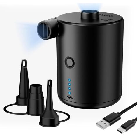 Pompe à air électrique, Pompe À Air Rechargeable pour Matelas Gonflable,Pompe À Air Électrique Portable pour Gonflables avec 3 Buses d'air,Gonfleur Rapide pour Matelas et Piscine