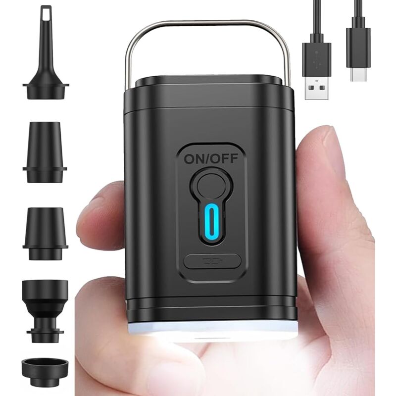 Pompe à air électrique, Pompe à Batterie Portable Extension Mini Pompe à air Multifonction avec 5 Buses d'air pour Matelas gonflables, canapé,