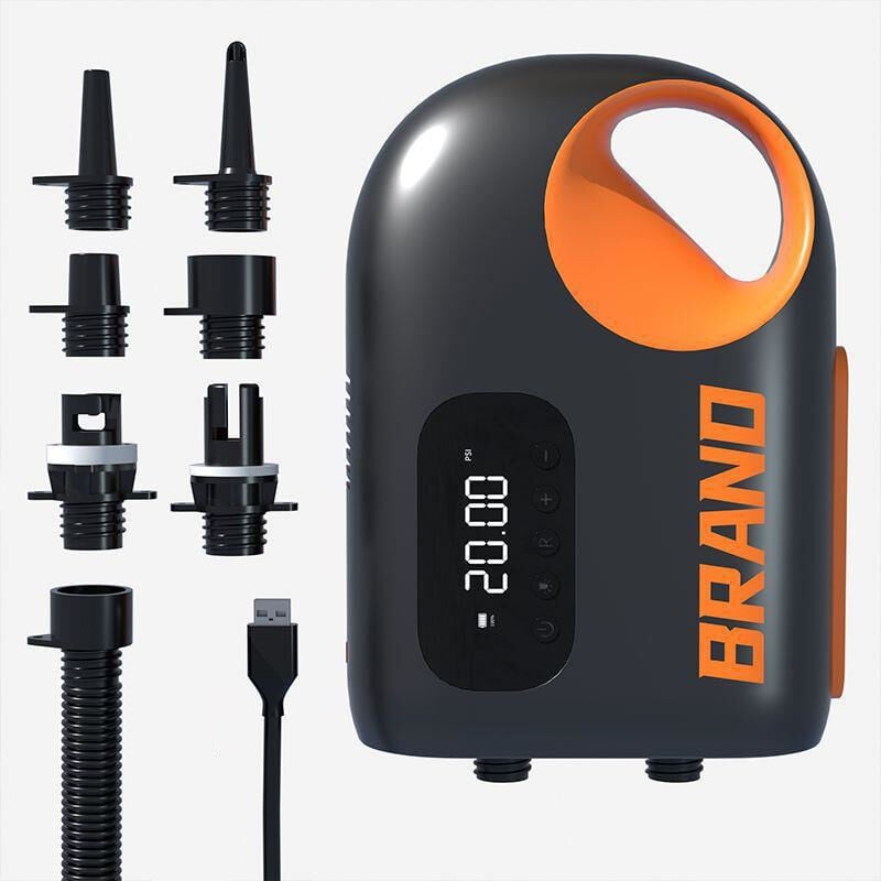 Pompe à air électrique portable d'extérieur, Gonfleur rechargeable Éclairage led 20PSI 6 Buses pour Matelas Tente Bateau Gonflable