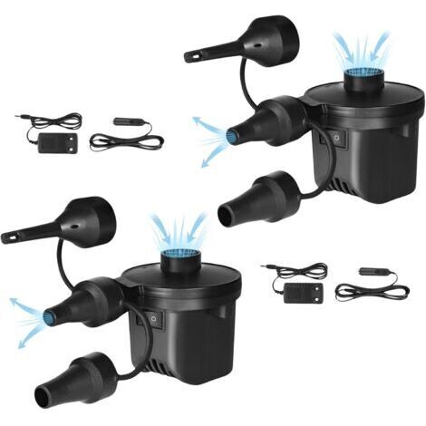 Pompe à Air Électrique pour Piscines. Gonfleur - Dégonfleur de Matelas Portable. Gonfleur pour Matelas, Flotteurs, Emballage sous Vide, avec 3 Buses. Compresseur 240V AC / 12V DC.