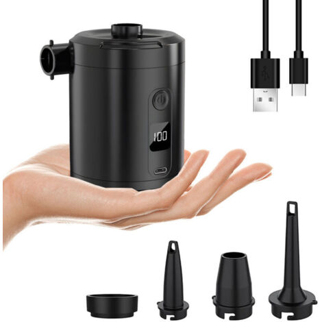 Pompe à Air Électrique Rechargeable 5200 mAh avec Écran Numérique, Gonfleur Rapide 280 L/Min, 3 Buses + Joint pour Sac sous Vide, Portable pour Matelas et Piscine