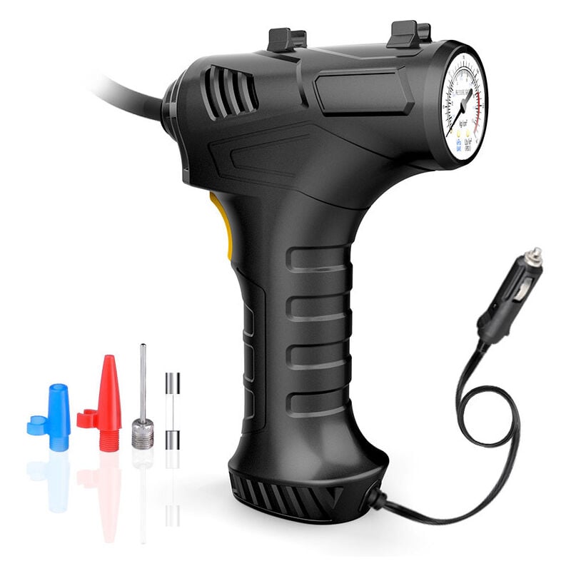 Coocheer - Pompe à Air Portable 120W pour voiture, compresseur d'air, gonfleur de pneus, manomètre avec lumière led, pour voiture, moto, vélo, balles