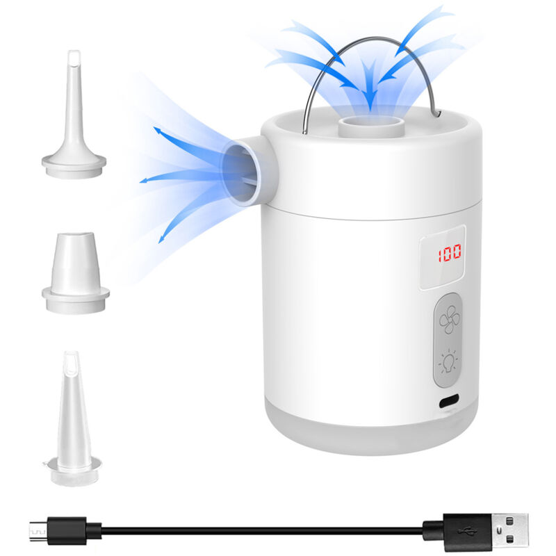 Lifcausal - Pompe à air portable sans fil, compresseur d'air électrique, pompe de gonflage et de dégonflage avec 3 buses et lumière led à 3 modes