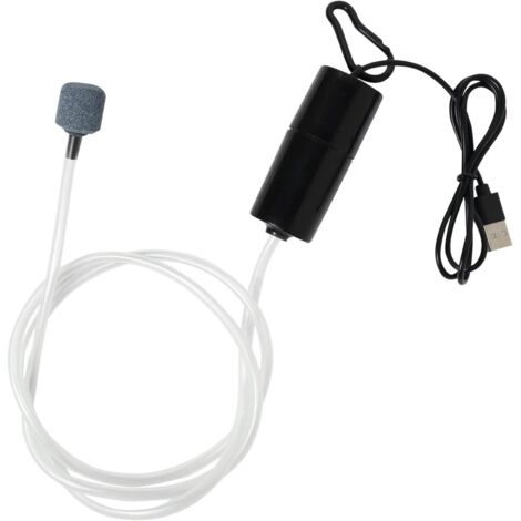 Pompe à air pour aquarium, pompe à oxygène, avec pierre à air et tuyau en silicone, port de chargement USB, pour l'oxygénation de l'aquarium (noire).
