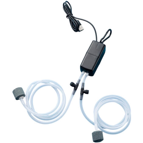 Pompe à air pour aquarium, pompe à oxygène ultra-silencieuse rechargeable par USB pour l'aération de l'aquarium, mini oxygénateur d'aquarium à double tuyau avec un puissant flux d'air