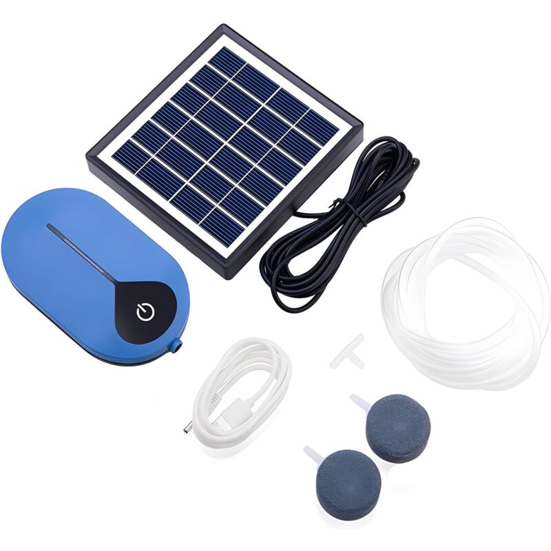 Pompe à air solaire pour aquarium 1,5 W Oxygénateur 3 modes d'oxygénation pour bassin de poissons Aquarium Jardinage Circulation de l'eau MY09