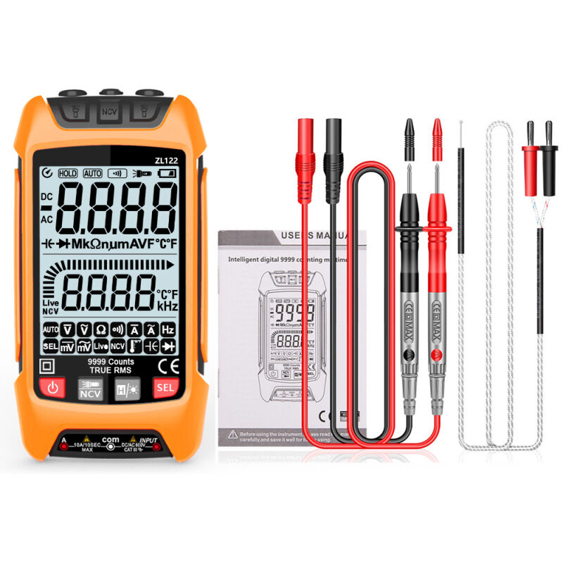 Multimètre numérique LCD rétroéclairé, portable, professionnel, tension efficace vraie, résistance, fréquence, testeur de température, avec lampe de