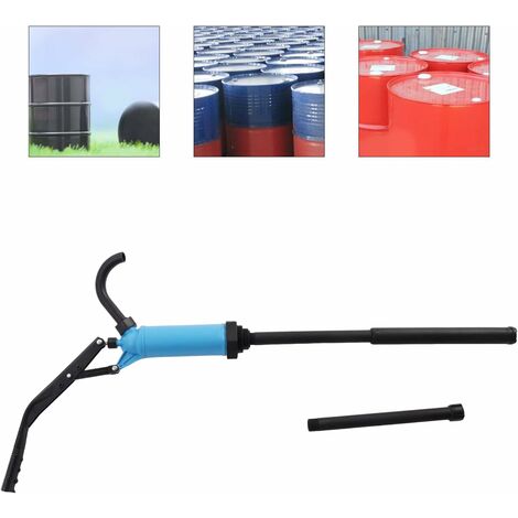 Pompe à baril en acier inoxydable 201 Pompe à main avec tuyau de sortie d'huile en forme de U 16-18 L/min, bleu universel levier pompe à main pour fûts de 55 gallons