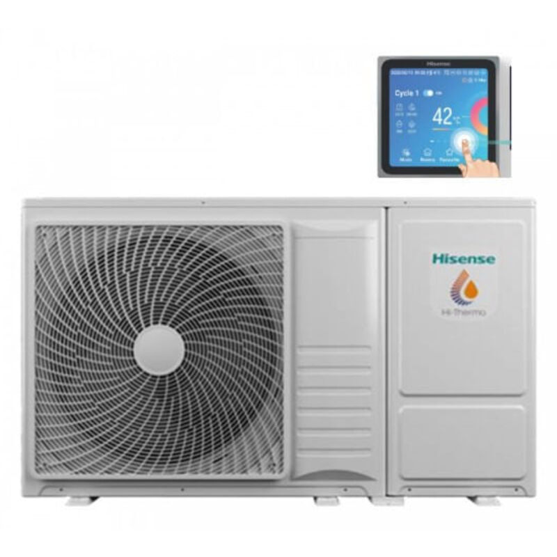 Pompe à chaleur monobloc réversible air-eau monoventilateur 7 kw R32 Hisense Hi-Therma AHZ-044HCDS1 avec télécommande filaire tactile HSXM-FE01 pour