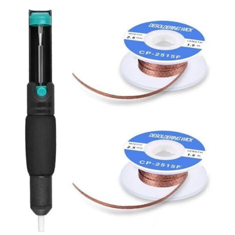 Pompe à dessouder et tresse à dessouder 21CM Outil de dessoudage avec 2 tresses et 1 pompe à dessouder Kit de nettoyage de soudure pour le retrait de la soudure