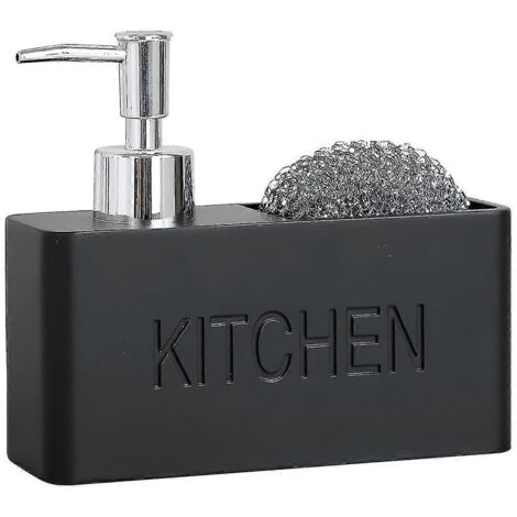 Pompe à détergent de cuisine avec porte-éponge, réservoir à détergent pour lave-vaisselle (noir, blanc, marbre blanc, jaune sable)-AquaForge