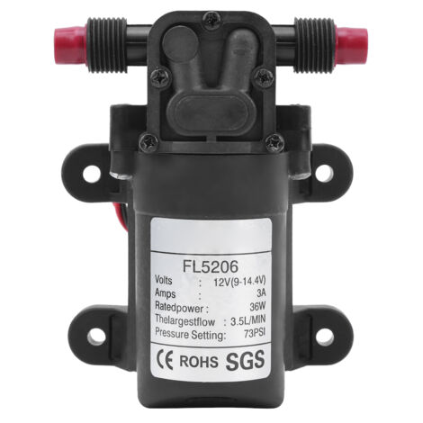 Pompe à diaphragme électrique micro DC 12V 36W, pression 73 PSI, débit 3.5L/min, raccord G1/2 pouce pour équipement hydraulique.