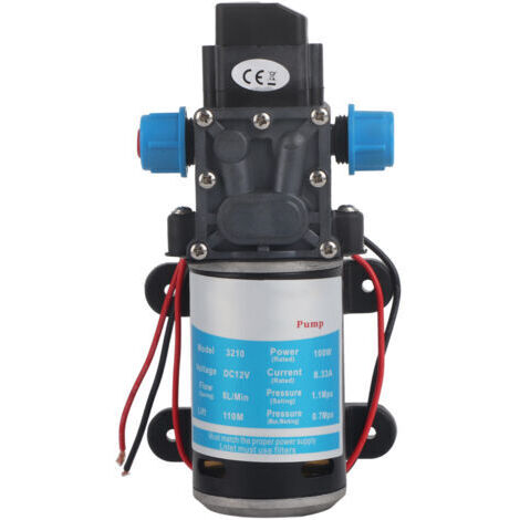 Pompe à eau 12V DC 100W – Pression 160 Psi – Débit 8 L/min – Tête 70 mètres – Auto-amorçante pour liquides propres - 160Psi