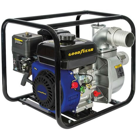 Pompe à eau Motopompe thermique 54m3/h Moteur Essence 4T OHV 6.5CV 196Cm3 Raccords 75mm Inondations Caves Piscines GOODYEAR