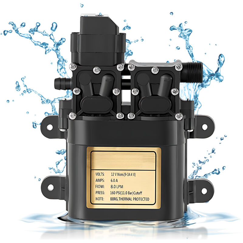 Pompe à eau portable à double moteur 12 V Pompe à membrane Interrupteur de pression intégré Pression de 1,1 MPa Débit de 8,0 LPM Pompe à pression