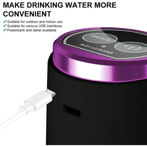 Pompe à eau rechargeable USB silencieuse avec débit fixe 600ml - ABS et silicone alimentaire - Pompe automatique pour bouteilles et barils - Transportable pour maison, bureau et camping - Dimensions 1