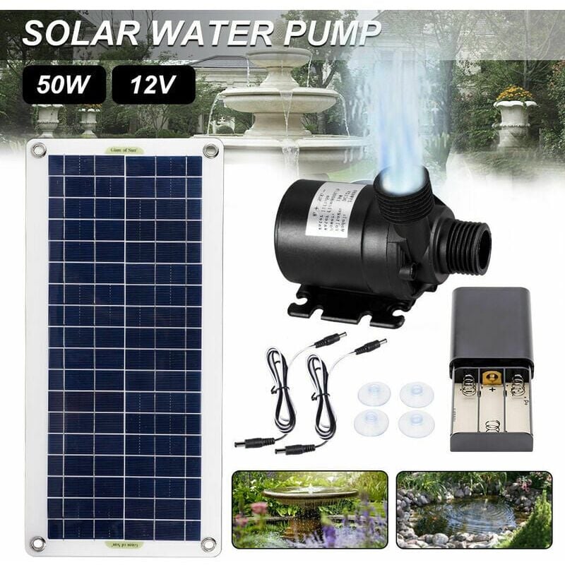 Pompe a eau solaire sans balais 800L/H 50W Ultra silencieuse Moteur SubSN Decoration de fontaine de jardin.. Debuns