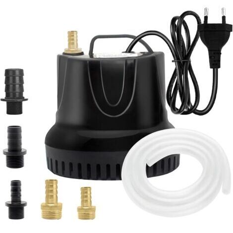 Pompe à Eau Submersible 25W, 1500 L/H Pompe à Eau Ultra Silencieuse Pompe de Bassin Submersible pour Bassin, Fontaine de Jardin Aquarium avec 5 Buses 1.5M Tuyau Flexible Transparent