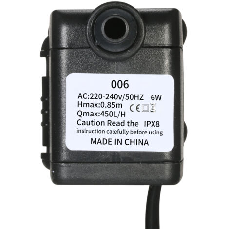 Pompe à eau submersible 450 L/h 6 W pour aquarium, fontaines de table, bassins, jardins aquatiques et systèmes hydroponiques, avec 2 buses, 220-240 V CA