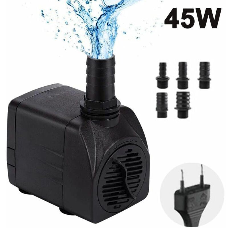 Sevengirl - Pompe à Eau Submersible, Ajustable Mini Pompe à Eau(45W), Pompe pour Bassin/Fontaine, Pompe d'aquarium Ultra Silencieuse, avec 5 Buses