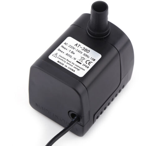 Pompe à eau submersible en plastique noir 15 W 800 L/h pour fontaine, aquarium ou bassin à poissons (1 pièce).