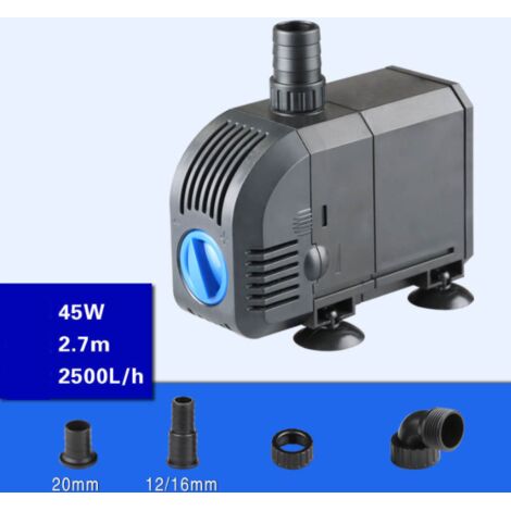 Pompe à eau submersible, mini pompe d'aquarium 45 W 2500 L/h, pompe de fontaine pour bassin, fontaine, aquarium avec 3 sorties 12/16/20 mm