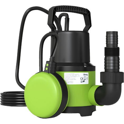 Pompe à eaux usées/chargées 400W, 9.000L/h, pompe immergée eaux sales 7m profondeur max, gère particules jusqu'à 15mm, interrupteur à flotteur, verte
