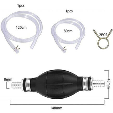 Pompe à essence manuelle, 2 m, siphon, pompe de transfert, pompe à essence, pompe d'aspiration, pompe à huile avec pinces métalliques pour pompe diesel, eau, liquide, aquarium (1,2 m)