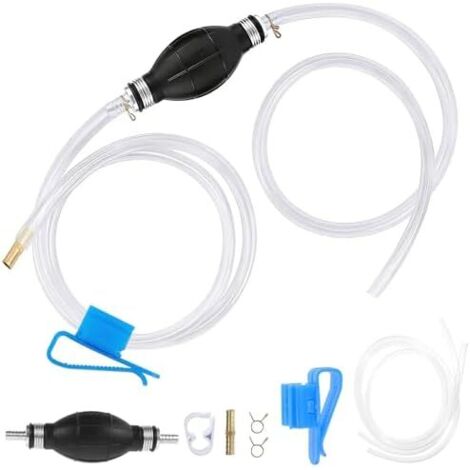 Pompe à essence, pompe de transfert 8 mm avec tuyau 2 m manuelle universelle portable Essence vide secours siphon pour voiture/bateau/kart/moto -