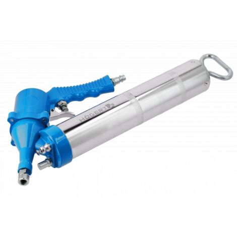 Pompe à graisse pneumatique Hogert 400 ml pour cartouche ou graisse en vrac, haute pression, avec buse rigide, idéale pour les ateliers et les machines.