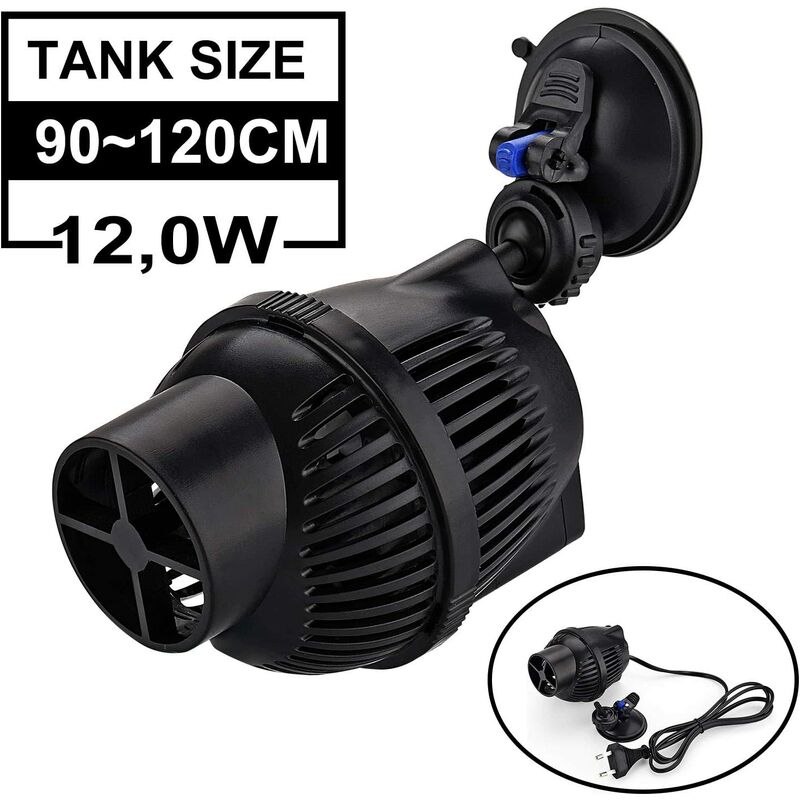 Pompe à Onde pour Aquarium 5000L/H 12Watt Pompe de Brassage de Circulation JVP-102A pour Aquariums de 90~120cm pour Eau Douce et Salée avec Ventouse