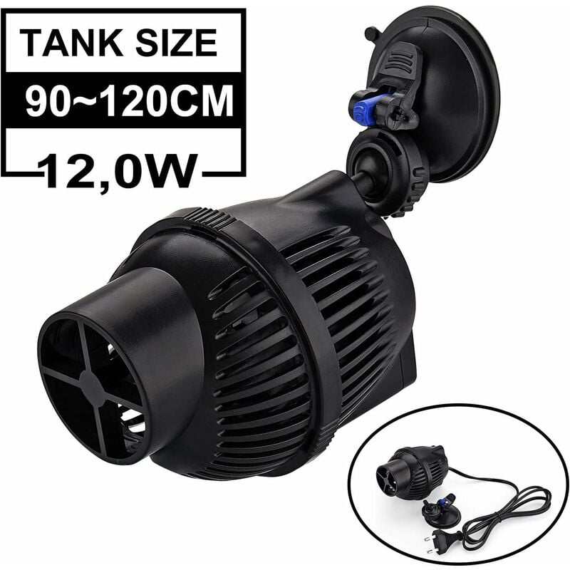 Pompe à Onde pour Aquarium 5000L/H 12Watt Pompe de Brassage de Circulation JVP-102A pour Aquariums de 90~120cm pour Eau Douce et Salée avec Ventouse