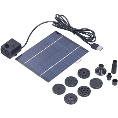 Pompe à panneau solaire Fontaine Solaire 2W Kit pour bassin paysager extérieur avec 4 embouts IP65 polycristallin 120L/h