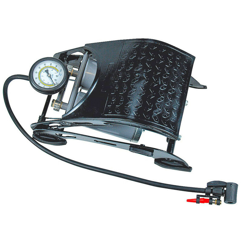 Pompe à pied double corps, en métal, avec manomètre, 3 embouts de gonflage. - AUTOBEST