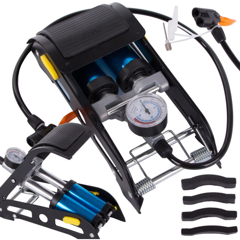 Pompe à pied pour voiture à deux pistons, embouts pour vélos, voitures, ballons, matelas