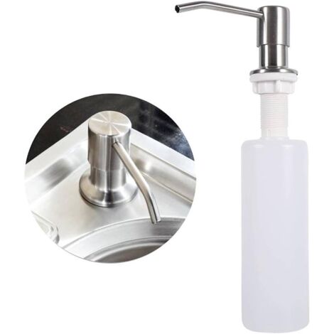 Pompe à savon 300 ml pour liquide vaisselle, pompe à savon pour évier, pompe à savon rechargeable en acier inoxydable avec pompe rotative à 360°-AquaForge