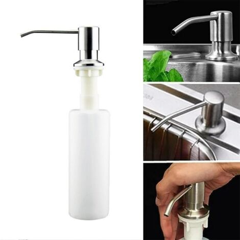 Pompe à savon 300 ml pour liquide vaisselle, pompe à savon pour évier, pompe à savon rechargeable en acier inoxydable avec pompe rotative à 360°, couleur argent-AquaForge