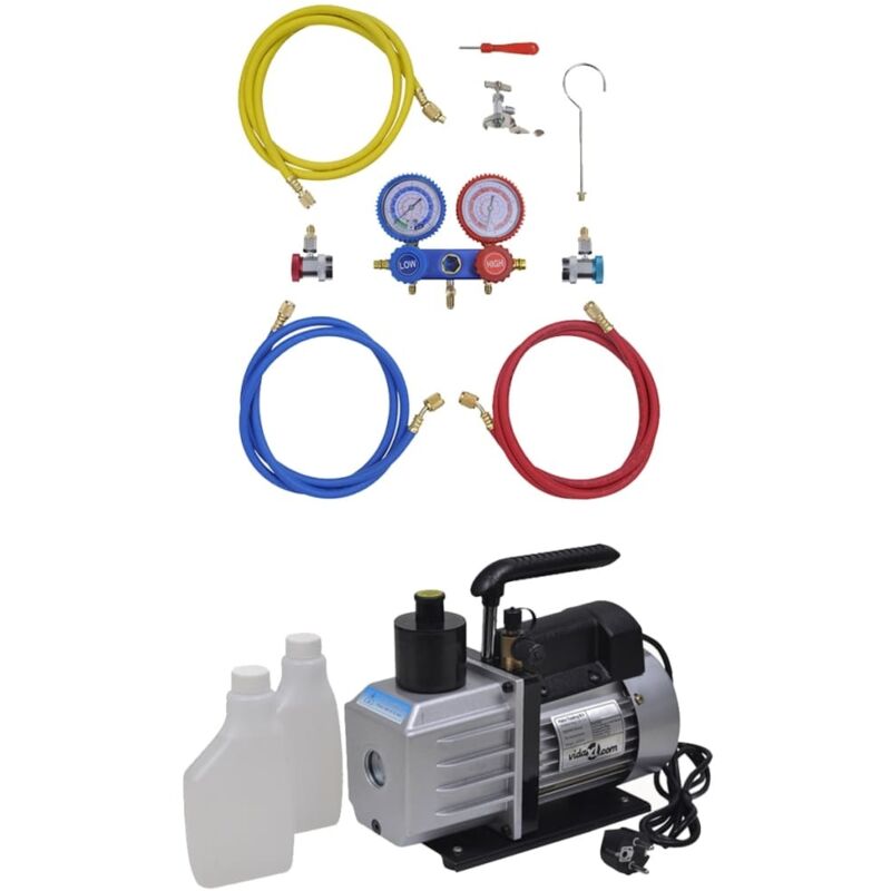Pompe à vide 50 L/min avec manomètre à 2 voies en kit d'outils vidaXL