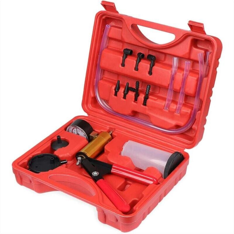 Fitags - pompe à vide testeur de vide kit de purge de frein avec adaptateur de jauge à vide pour automobiles, camions et motos