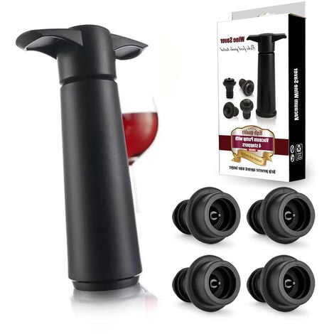 Pompe à vide acier inoxydable noire avec 2 bouchons - Accessoires vin - Vacu  Vin