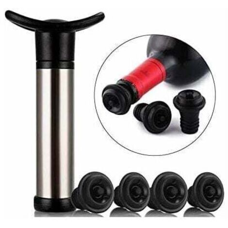 Pompe à vin Pompe à vide en acier inoxydableUtilisée pour la conservation du vin, la pompe à vin est utilisée pour éliminer l'air et la conservation du vin sous vide, avec 4 bouchons